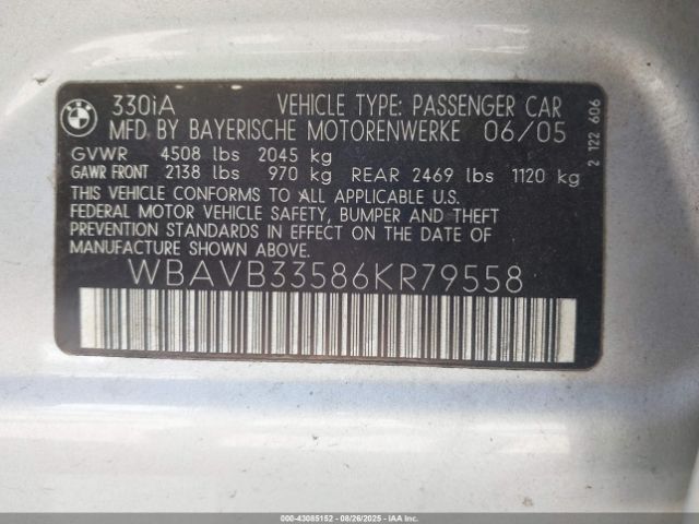 2006 BMW 330I WBAVB33586KR79558 Photo 8