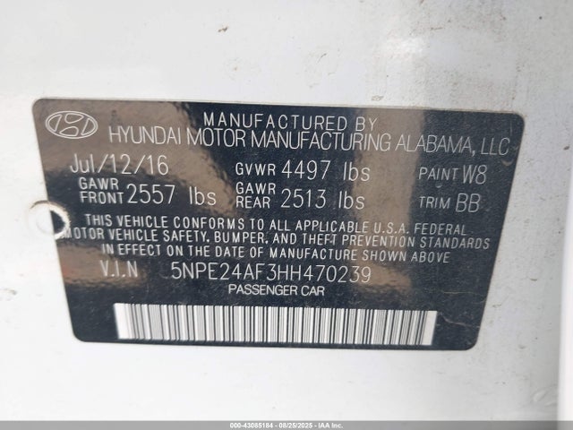 5NPE24AF3HH470239 Hyundai 2017