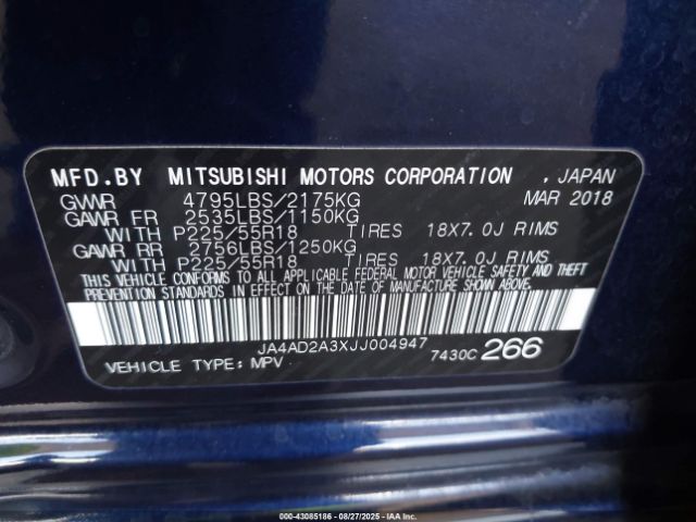2018 MITSUBISHI OUTLANDER JA4AD2A3XJJ004947 Photo 8