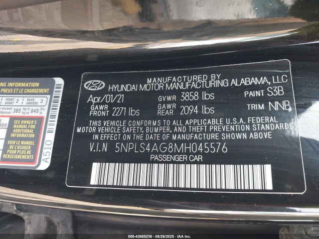 5NPLS4AG8MH045576 Hyundai mpi nu pe