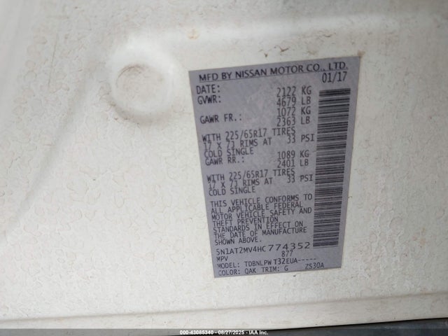 5N1AT2MV4HC774352 Nissan Rogue