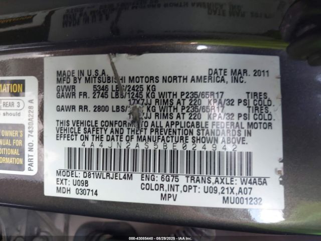 2011 MITSUBISHI ENDEAVOR 4A4JN2AS5BE024942 Photo 8