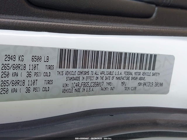 1C4RJFBG5JC358017 Jeep Grand Cherokee