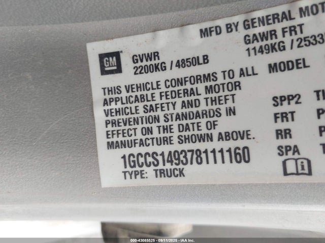 Aukcja sprzedaży 2007 Chevrolet Colorado Ls, vin: 1GCCS149378111160, numer aukcji: 43085525