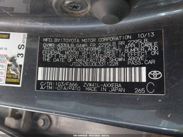 Toyota 2zr-fxe+5jm 2014 JTDZN3EU0E3311228 Image 9