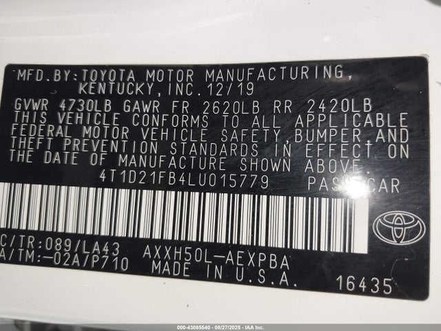 Toyota a25a-fxs, 3nm 2020 4T1D21FB4LU015779 Image 9