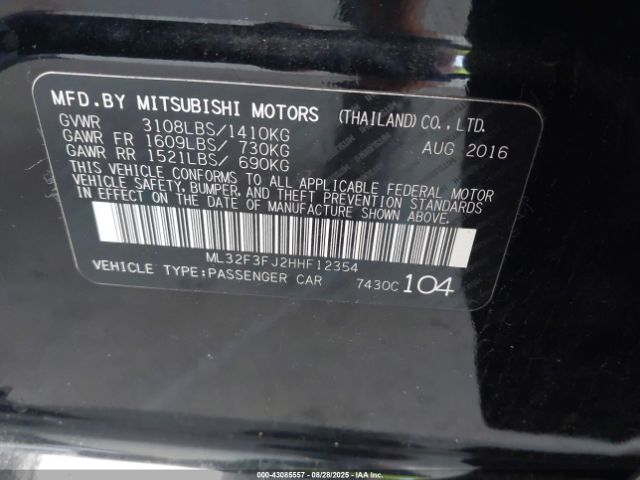2017 MITSUBISHI MIRAGE G4 ML32F3FJ2HHF12354 Photo 8