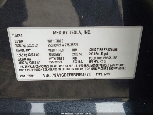 Tesla Model Y 2024 7SAYGDEF5RF094574 Image 9