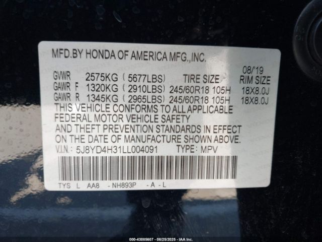 2020 ACURA MDX 5J8YD4H31LL004091 Photo 8