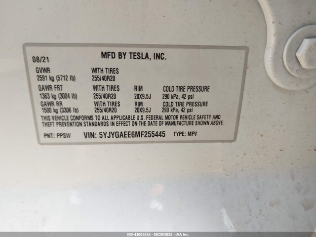 2021 TESLA MODEL Y 5YJYGAEE6MF255445 Photo 8