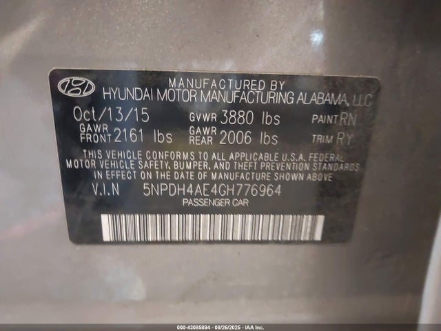 Hyundai dohc mpi nu 2016 5NPDH4AE4GH776964 Image 9
