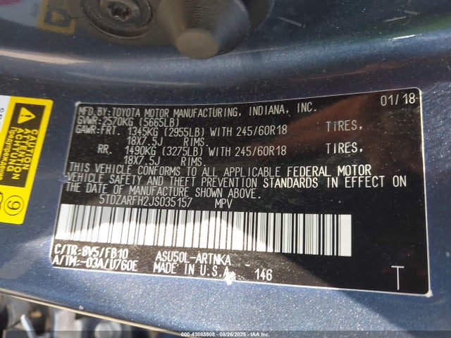 Toyota 1ar-fe 2018 5TDZARFH2JS035157 Image 9