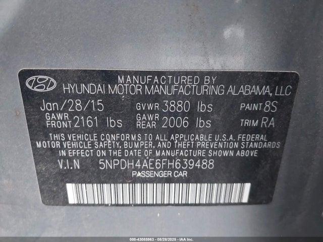 5NPDH4AE6FH639488 Hyundai dohc mpi nu