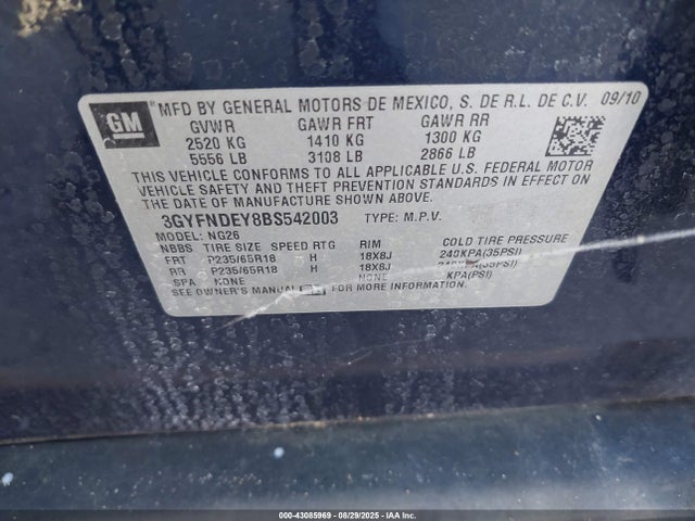 2011 CADILLAC SRX 3GYFNDEY8BS542003 Photo 8