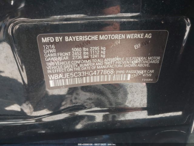 2017 BMW 540I WBAJE5C33HG477868 Photo 8