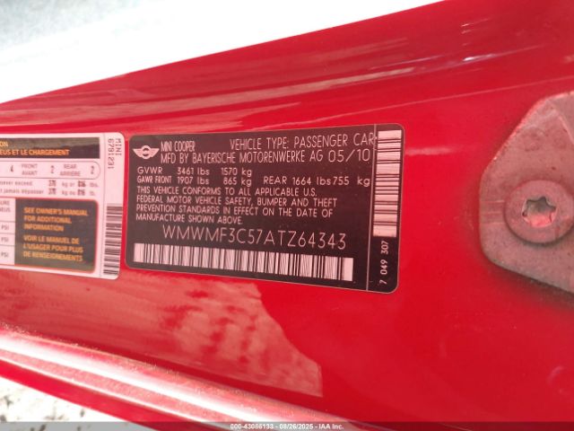 2010 MINI COOPER WMWMF3C57ATZ64343 Photo 8