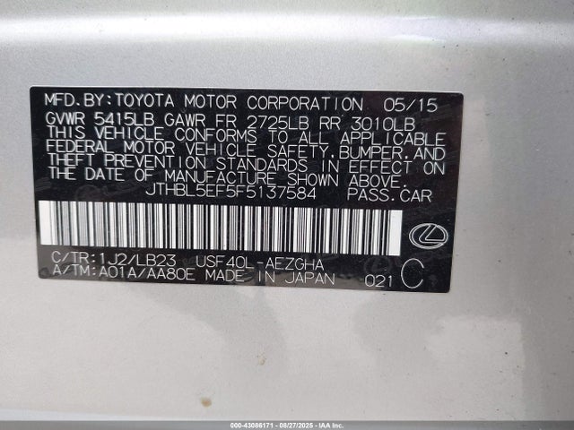 Lexus 2ur-fse + 1km 2015 JTHBL5EF5F5137584 Image 9