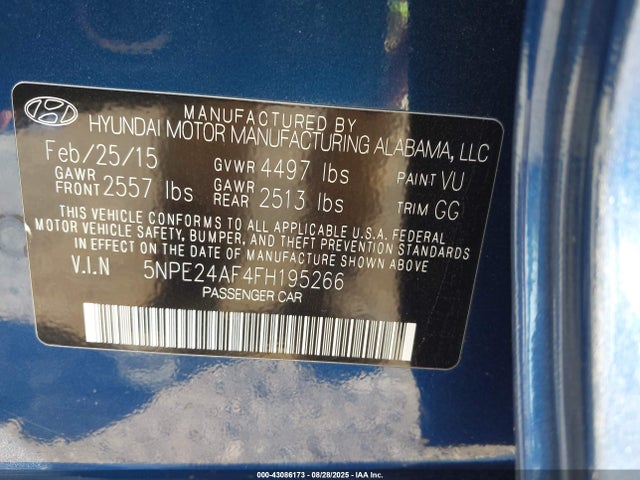 5NPE24AF4FH195266 Hyundai dohc gdi theta-ii