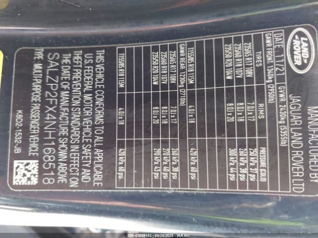 2022 LAND ROVER RANGE ROVER EVOQUE SALZP2FX4NH168518 Photo 8