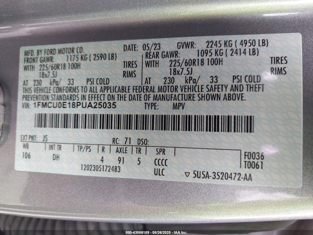 Ford dura pfi atk 2023 1FMCU0E18PUA25035 Image 9