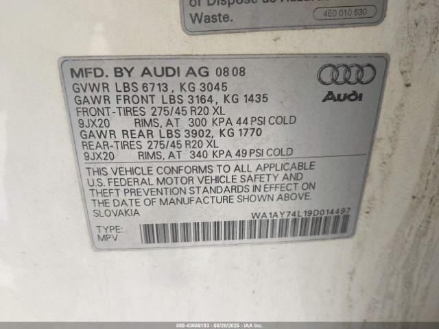 2009 AUDI Q7 WA1AY74L19D014497 Photo 8