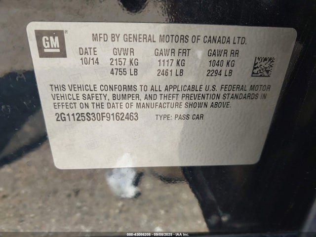 Chevrolet lfx 2015 2G1125S30F9162463 Image 9