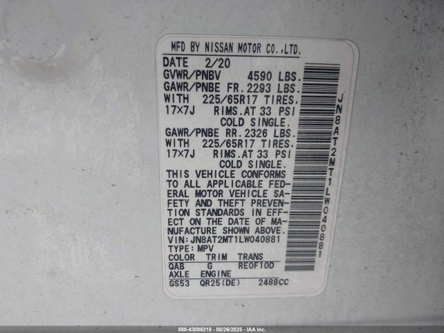 JN8AT2MT1LW040881 Nissan 2020