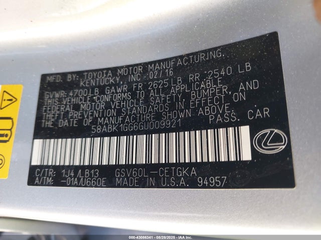 58ABK1GG6GU009921 Lexus 2gr-fe