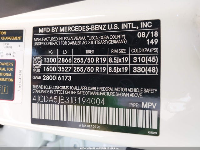 Mercedes-Benz m276 2018 4JGDA5JB3JB194004 Image 9