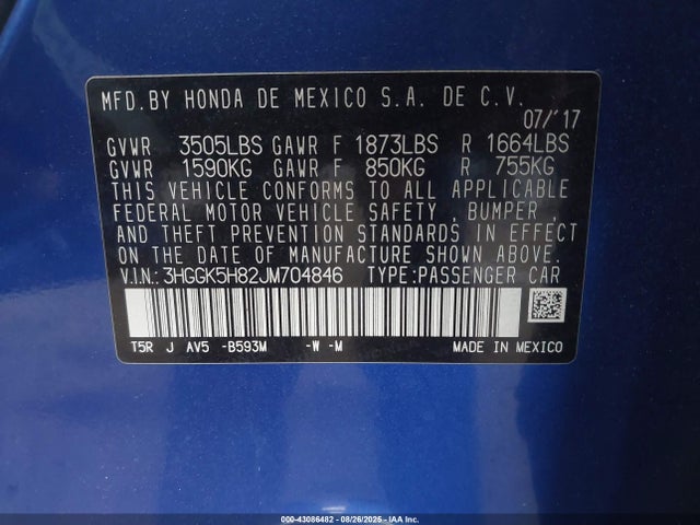 3HGGK5H82JM704846 Honda l15b1