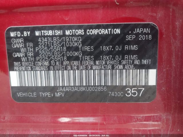 2019 MITSUBISHI OUTLANDER SPORT JA4AR3AU8KU002856 Photo 8