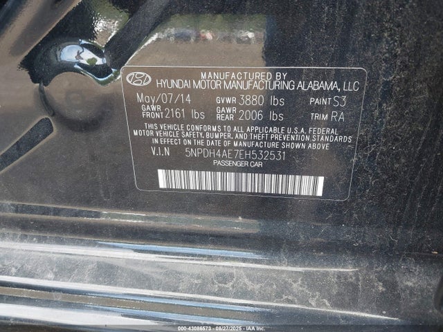 5NPDH4AE7EH532531 Hyundai dohc mpi nu