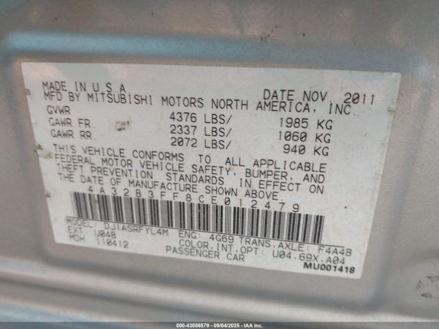 2012 MITSUBISHI GALANT 4A32B3FF8CE012479 Photo 8