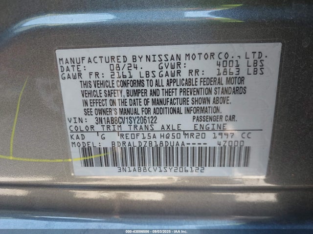 3N1AB8CV1SY206122 Nissan SENTRA SV