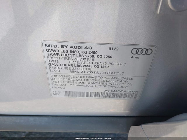 2022 AUDI Q5 WA1GAAFY6N2054794 Photo 8