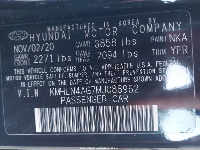 KMHLN4AG7MU088962 Hyundai mpi nu pe