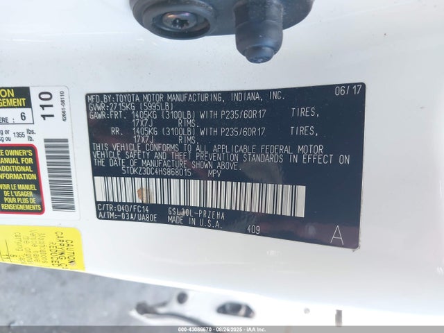 Toyota 2gr-fks 2017 5TDKZ3DC4HS868015 Image 9