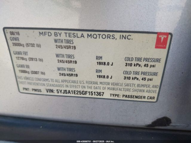 2016 TESLA MODEL S 5YJSA1E25GF151367 Photo 8