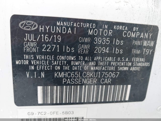 KMHC65LC8KU175067 Hyundai Ioniq