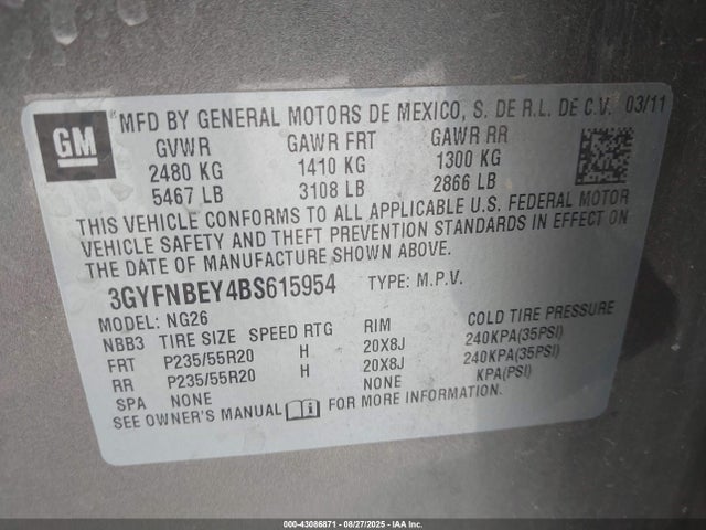 2011 CADILLAC SRX 3GYFNBEY4BS615954 Photo 8