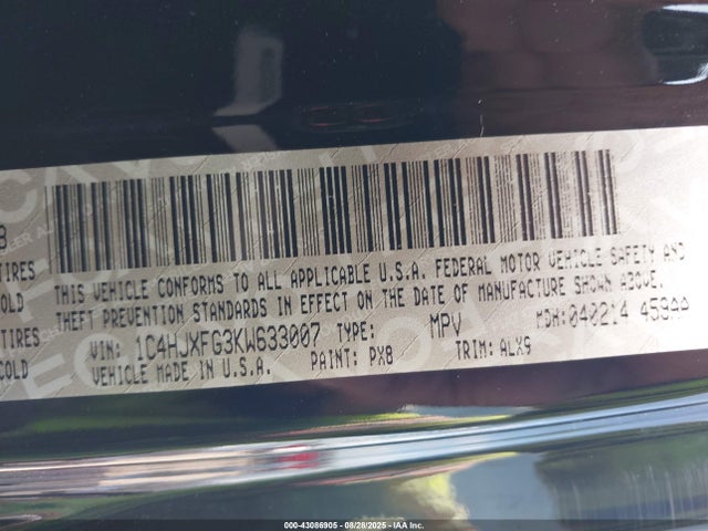 1C4HJXFG3KW633007 Jeep Wrangler