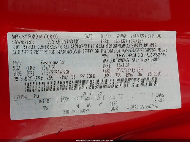 Ford 2.0l gdi 2017 1FADP3F23HL223219 Image 9