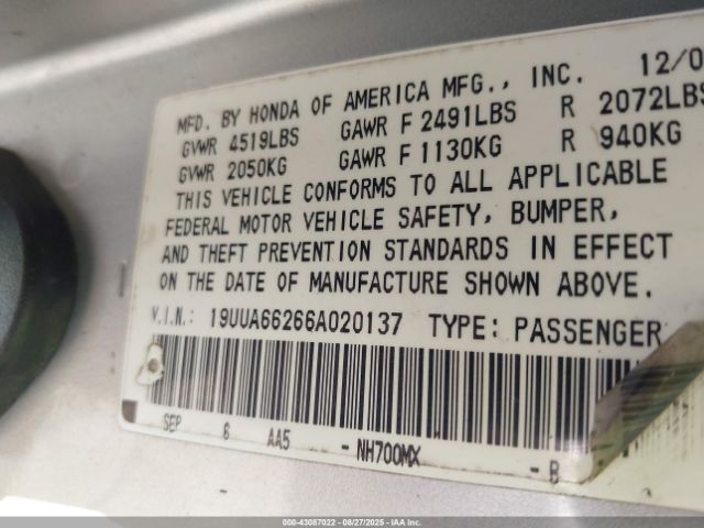 2006 ACURA TL 19UUA66266A020137 Photo 8