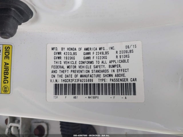 Honda k24w1 2015 1HGCR2F33FA205896 Image 9