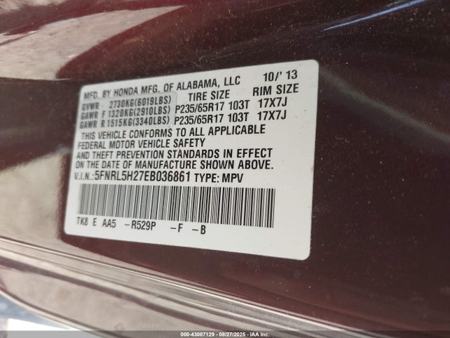 5FNRL5H27EB036861 Honda j35z8