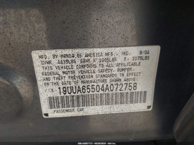 2004 ACURA TL 19UUA65504A072758 Photo 8