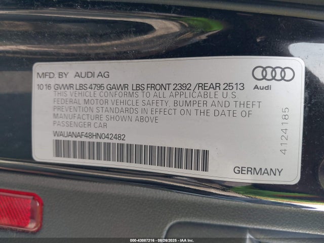 2017 AUDI A4 WAUANAF48HN042482 Photo 8