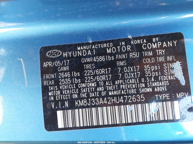KM8J33A42HU472635 Hyundai gdi nu