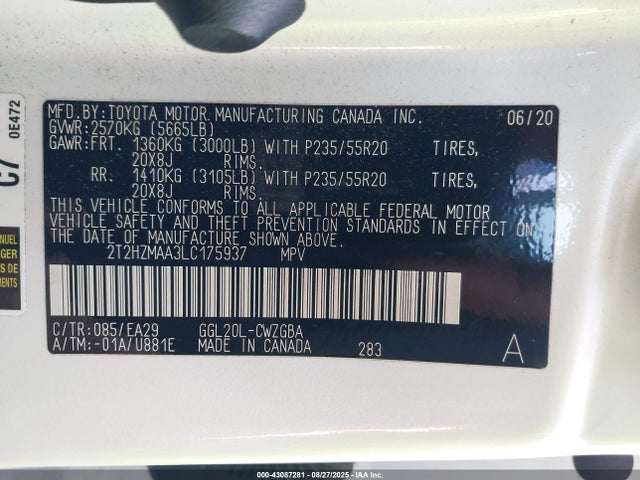 Lexus 2gr-fxs 2020 2T2HZMAA3LC175937 Image 9