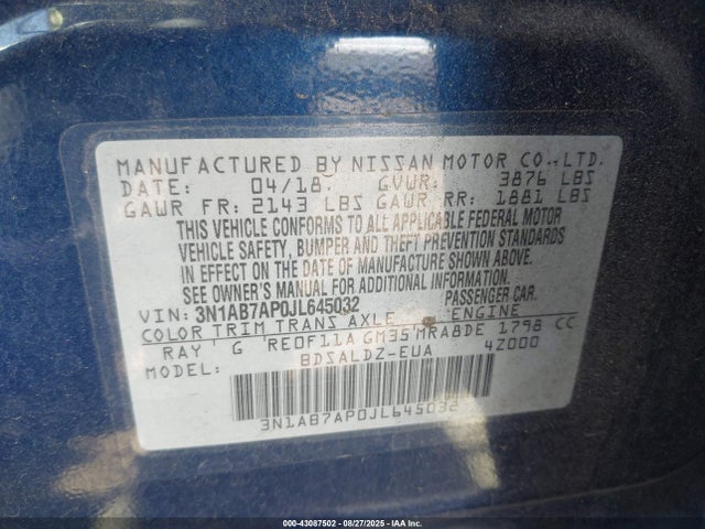 Nissan Sentra 2018 3N1AB7AP0JL645032 Image 9